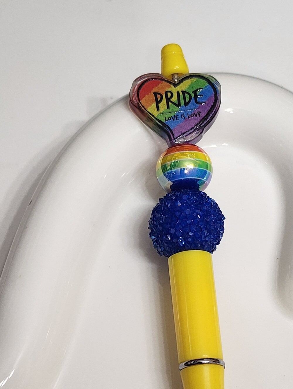 Pride Pen Beaded Pen Refillable Yellow Black Ink Rainbow Gift